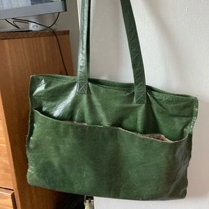 Latico forest green leather, thin work tote
